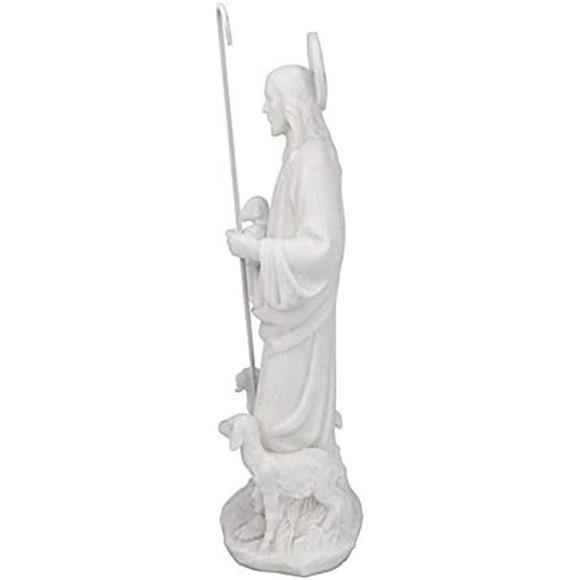 Jesus The Good Shepherd Marble Resin Statue 12.5 inch - Picture 3 of 7